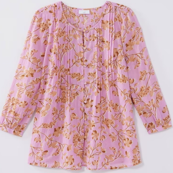 J.Jill Align Blouse, Pink & Tan Floral Print, Size M - Picture 2 of 10
